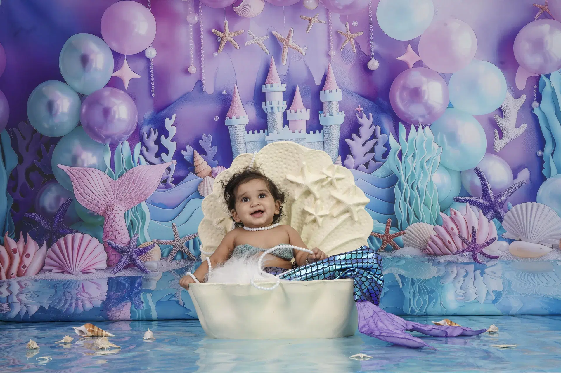 Baby in mermaid theme underwater world set